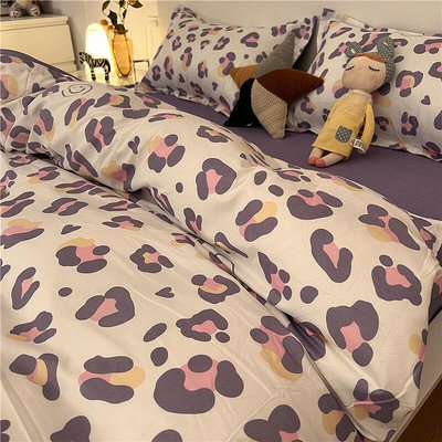 【現貨】ins韓國性感俏皮紫色豹紋床包組 單人雙人加床單組 床單被套枕頭套床罩 被單四件組 舒柔棉適