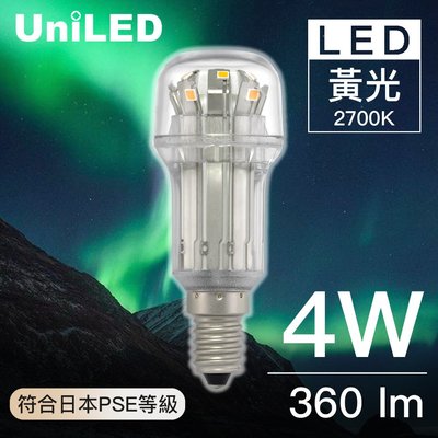 【UNILED】LED/E14/平頭燈泡/4W/黃光【實體門市保固】
