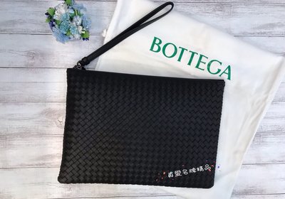 《真愛名牌精品》Bottega Veneta (BV) 442242 黑色編織  把手 手拿包 *全新*代購