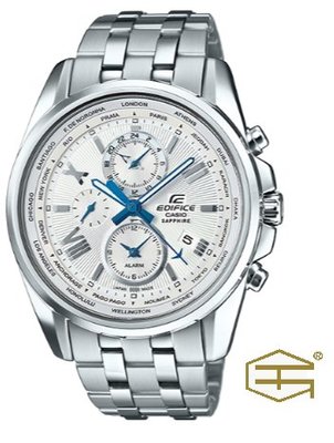 【天龜】CASIO EDIFICE  時尚經典 藍寶石鏡面 三針三眼不鏽鋼腕錶  EFB-301JD-7A
