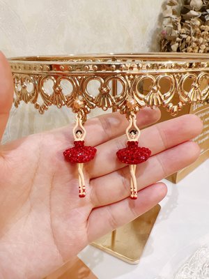 廠家直銷#法國Les Nereides芭蕾舞女孩系列 紅色鑽鑲滿鑽 珍珠耳環耳釘耳夾