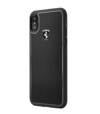 特價 Ferrari iPhone X XS 5.8吋 真皮直紋縫線背蓋手機殼-黑色 真皮經典背蓋 鋁鎂刷紋背蓋