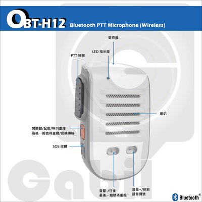【中區無線電】OBT-H12 對講機藍牙 藍芽無線手持托咪麥克風 搭配TM-V71A Zello藍牙適配 車機藍牙 含稅