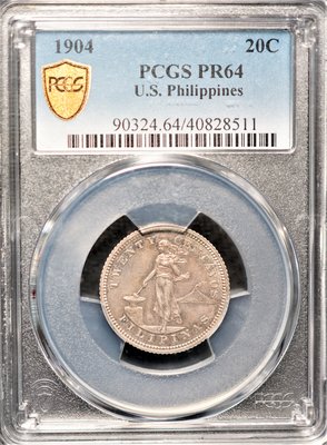 【極罕見】PCGS PR64 美屬 菲律賓 1904年 20分 銀幣 費城版 不帶S 精鑄幣 僅37枚更高分