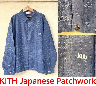 BLACK全新KITH JAPANESE PATCHWORK日本手工藝刺子丹寧布變形蟲拼接風衣外套
