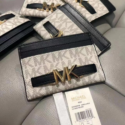 台灣現貨Michael Kors MK Reed 卡包10*7cm 黑白logo拼色