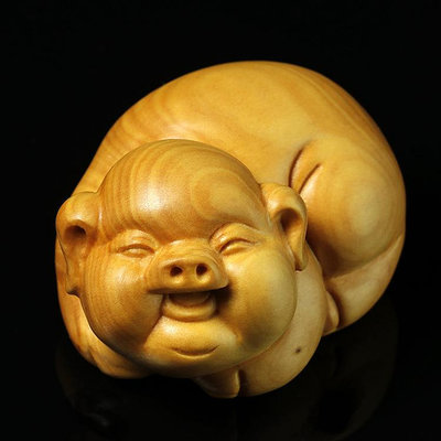 廠家批發黃楊木雕動物擺件手把件工藝禮品家居飾品茶寵福氣豬