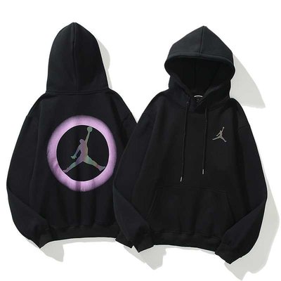 2021款Air Jordan 喬丹紫色慚變燙印小標籃球飛人大魔王3M反光拉鍊開衫男女連帽長袖衛衣外套帽T 黑色