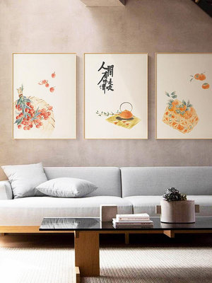 墻蛙新中式客廳裝飾畫柿柿如意禪意背景墻畫日式餐廳飯廳字畫掛畫熱心小賣家