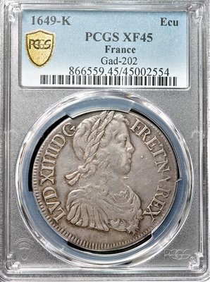 【特價】【鑑定幣】PCGS XF45 法國 路易十四 路易14 1649-K 1649年 ECU 埃居 銀幣 最高分難得