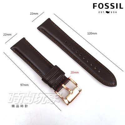 22mm錶帶 FOSSIL 真皮錶帶 咖啡色x玫瑰金 B22-FS4991【時間玩家】