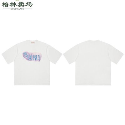 MARNI字母印花短袖T恤女2023夏季新款白色圓領歐美街頭涂鴉上衣潮-格林賣場