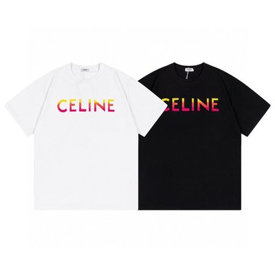 熱銷新款 CELINE夏季新款原版賽琳CELINE短袖T恤漸變圓領男女純棉百搭時尚 明星大牌同款