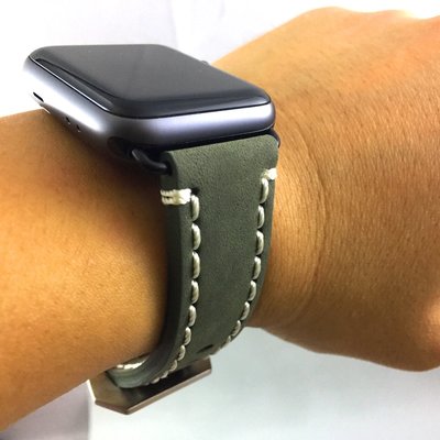 Apple Watch 專用 頭層 真牛皮 藏青色 沛納海 代用錶帶  白車線 真皮錶帶   44mm 42mm