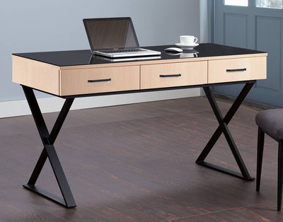【生活家傢俱】HJS-618-4：希貝斯4.5尺系統書桌-羅漢松【台中家具】電腦桌 強化玻璃辦公桌 系統家具 台灣製造
