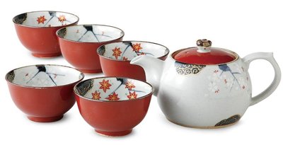 日本製造 好品質 和風梅花手把壺茶具一壺五杯組 日式陶瓷壺茶壺茶碗泡茶壺套裝陶器側把壺茶杯擺件禮品