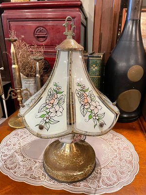 歐式古典復古花瓣玻璃桌燈 夜燈 檯燈