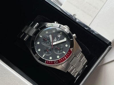 EMPORIO ARMANI 黑色面錶盤 銀色不鏽鋼錶帶 石英 三眼計時 男士手錶 AR5855 亞曼尼腕錶