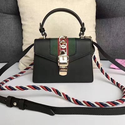 GUCCI Sylvie leather mini bag 2017  NANO 黑色 20CM 470270