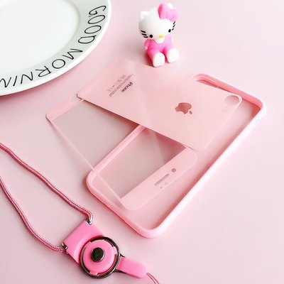 【現價特惠】i8保護貼Apple螢幕保護貼正韓國版蘋果7plus鋼化膜X卡通彩膜iphone6s全屏前后貼膜8p少女粉色