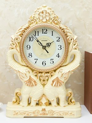 歐式 復古歐風雕刻大象座鐘 樹脂工藝品大象桌鐘創意藝術鐘桌面鐘座鐘擺飾靜音鐘裝飾時鐘擺件
