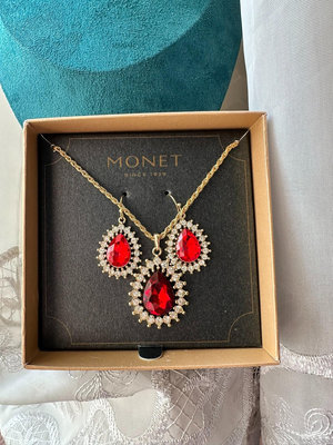 Monet中古款Vintage孤品飾品套裝，日常風中國紅項鍊