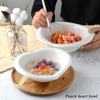 下殺 (null)純白西餐湯碗創意桃心陶瓷碗可愛水果沙拉碗甜品碗大號餐廳家用#餐具#飲具#烘焙