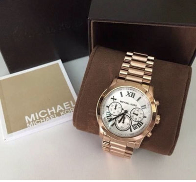 MICHAEL KORS 白色錶盤 玫瑰金色不鏽鋼錶帶 羅馬數字刻度 石英 三眼計時 女士手錶 MK5929