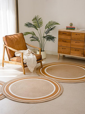 地墊創意圓形手工黃麻編織地毯客廳床邊入戶地毯臥室床邊毯高級感