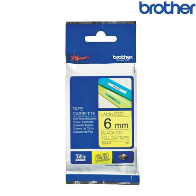 【含稅】Brother兄弟 TZe-611 黃底黑字 標籤帶 標準黏性護貝系列 (寬度6mm) 標籤貼紙 色帶