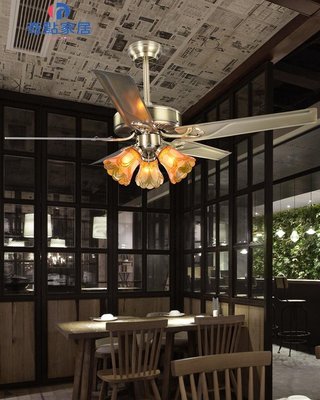 現貨-美式電風扇燈飾餐廳客廳吊扇燈北歐臥室飯廳燈具工業風店鋪吊扇燈-簡約