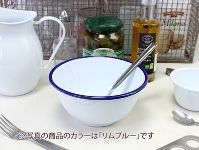 鄉村雜貨小市集＊zakka 日本購回 琺瑯碗沙拉碗缽調理盆（藍邊）（特價）