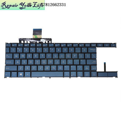 電腦零件Asus華碩ZenBook Duo 14 UX481 UX481FA筆記本鍵盤藍色背光US原裝筆電配件