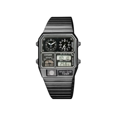 【金台鐘錶】CITIZEN星辰 復古潮流雙顯腕錶 溫度計功能 第二地時間 (中性錶) JG2105-93E