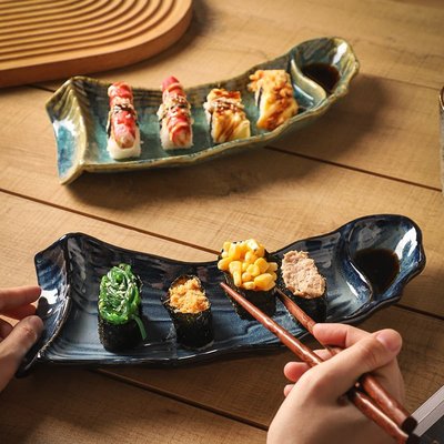12英寸壽司長條窯變釉壽司盤創意壽司冷菜盤日式窯變陶瓷餐具批發