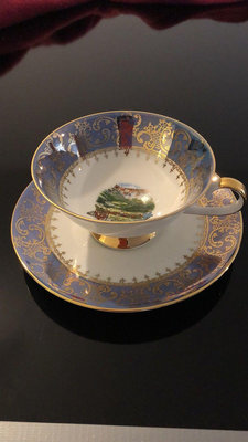 Vintage歐洲淘回貝殼釉描金古董咖啡杯碟，花色美，帶底標