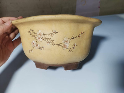 【二手】陶工海棠盆，一只腳外側有點窯裂，余完好556【木清院】古玩 收藏 古董