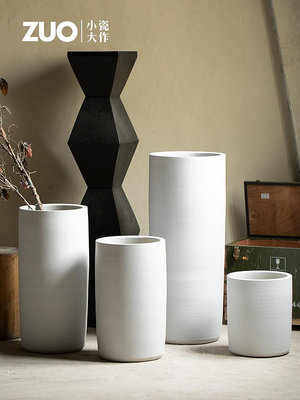北歐綠植純白色現代簡約純色陶瓷花壇花盆裝飾大口創意花瓶擺件缸--三姨小屋