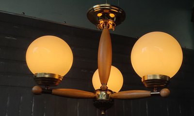 木架 銅燈 吊燈 三球 奶油球 徑約 55 高約 41