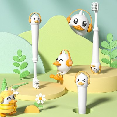 2022新款小白鴨兒童卡通硅膠寶寶牙刷萬毛6-12歲寶寶護齒軟毛牙刷~特價