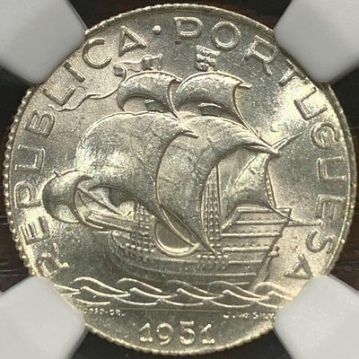 【二手】NGC-MS65 葡萄牙1951年 2.5埃斯庫多銀幣 帆船 紀念章 古幣 錢幣 【伯樂郵票錢幣】-1952