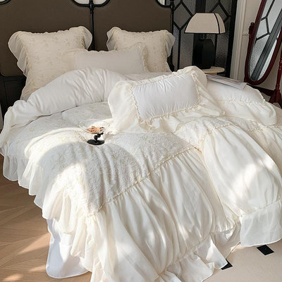 高端公主風床品四件套法式白色花邊被套輕奢高級四季通用床單被罩