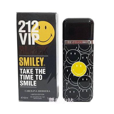 尋香小站~Carolina Herrera 212 VIP Black Smiley 微笑限量版男淡香精100ml 盒損
