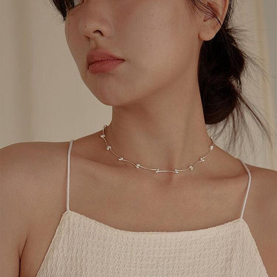 現貨韓國s925純銀打結彎管氣質鎖骨鏈女高級冷淡風簡約項鏈女銀飾珠寶首飾