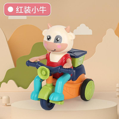 【現貨】特技旋轉外賣送貨三輪車男孩女寶寶玩具踏板摩托車模型兒童慣性車