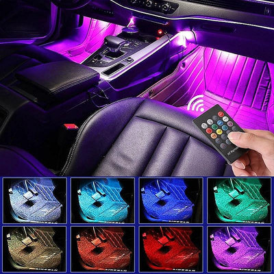 亞馬遜汽車車內LED氛圍燈RGB七彩聲控腳底燈車載裝飾燈條