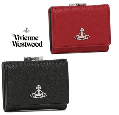 Vivienne Westwood (黑色/ 紅色) 真皮栗紋 三摺短夾 皮夾 錢包｜100%全新正品｜特價!