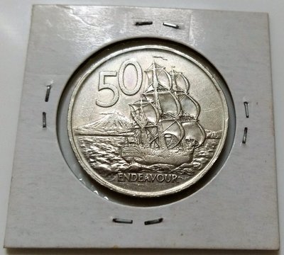 1967 年 紐西蘭 伊麗莎白 二世 50分 50 Cents 50 ENDEAVOUR 帆船 古 錢幣