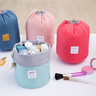 ✤拍賣得來速✤韓版新款超甜美圓筒大容量化妝包 化妝品太空包 旅行用超大束口收納化妝包