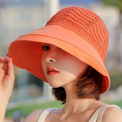 帽子系列 新款空頂帽女夏季大檐遮陽帽純色韓版波紋時尚帽子可扎馬尾防曬帽